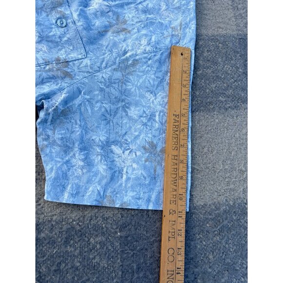Mens Limited Edition Silk Hawaiian Shirt Blue Palm Print Size L Weekender Beach - Picture 7 of 9